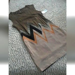 Faux suede dress khaki beige Brown fitted size 6 clubbing party evening